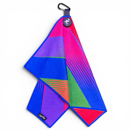 Retro Rainbow Rush Golf Towel | 24” x 16” Microfiber Towel | Magnetic Clip & Carabiner | Premium Golf Accessory