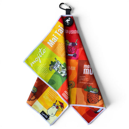 Classic Cocktails Golf Towel | 24” x 16” Microfiber Towel | Magnetic Clip & Carabiner | Premium Golf Accessory