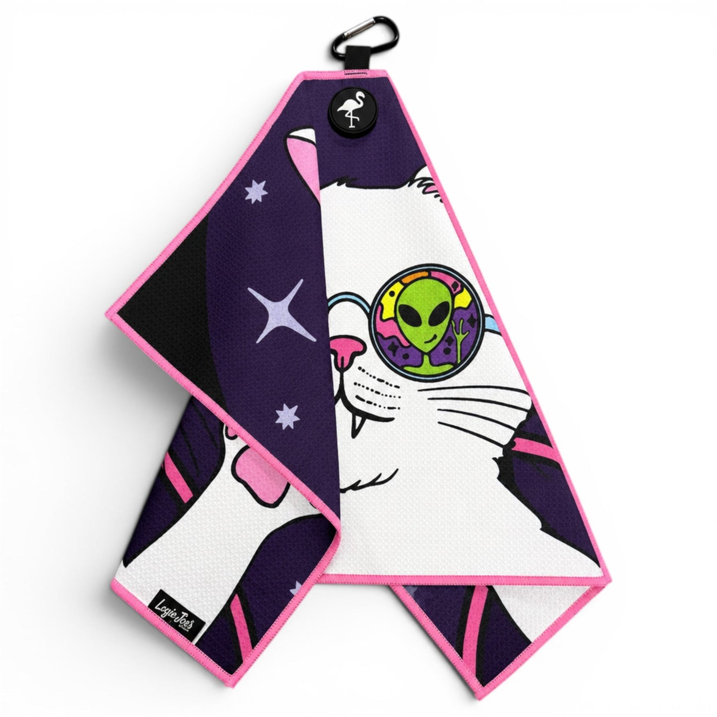 Cosmic Kitty Golf Towel | 24” x 16” Microfiber Towel | Magnetic Clip & Carabiner | Premium Golf Accessory