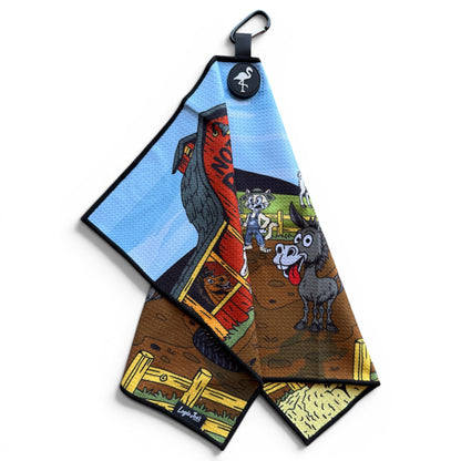 Back Nine Barnyard Golf Towel | 24” x 16” Microfiber Towel | Magnetic Clip & Carabiner | Premium Golf Accessory