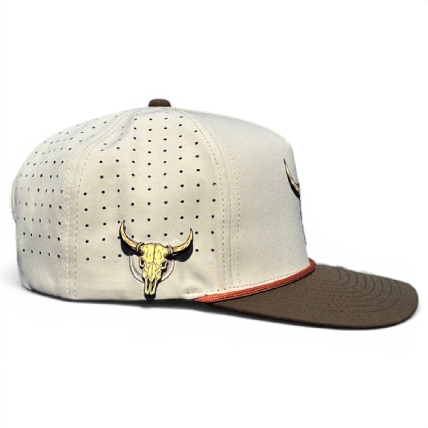 Longhorn Golf Hat | Snapback Cap | Built-in Magnetic Ball Marker Holder + Marker Included | Adjustable Tan Bull Skull