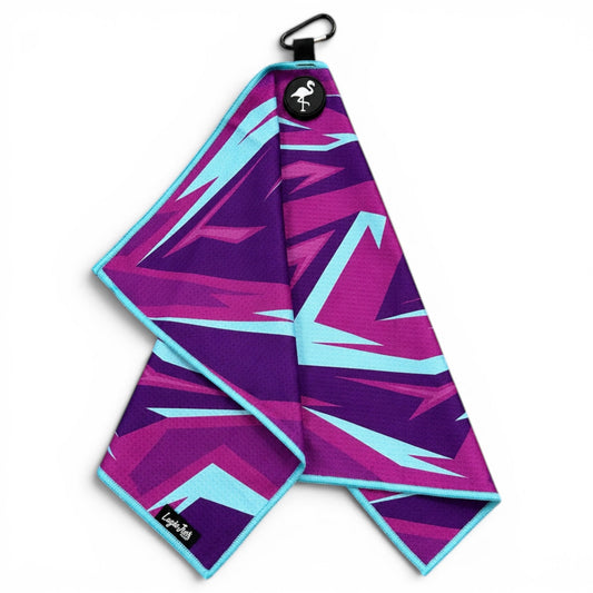 Neon Shockwave Golf Towel | 24” x 16” Microfiber Towel | Magnetic Clip & Carabiner | Premium Golf Accessory