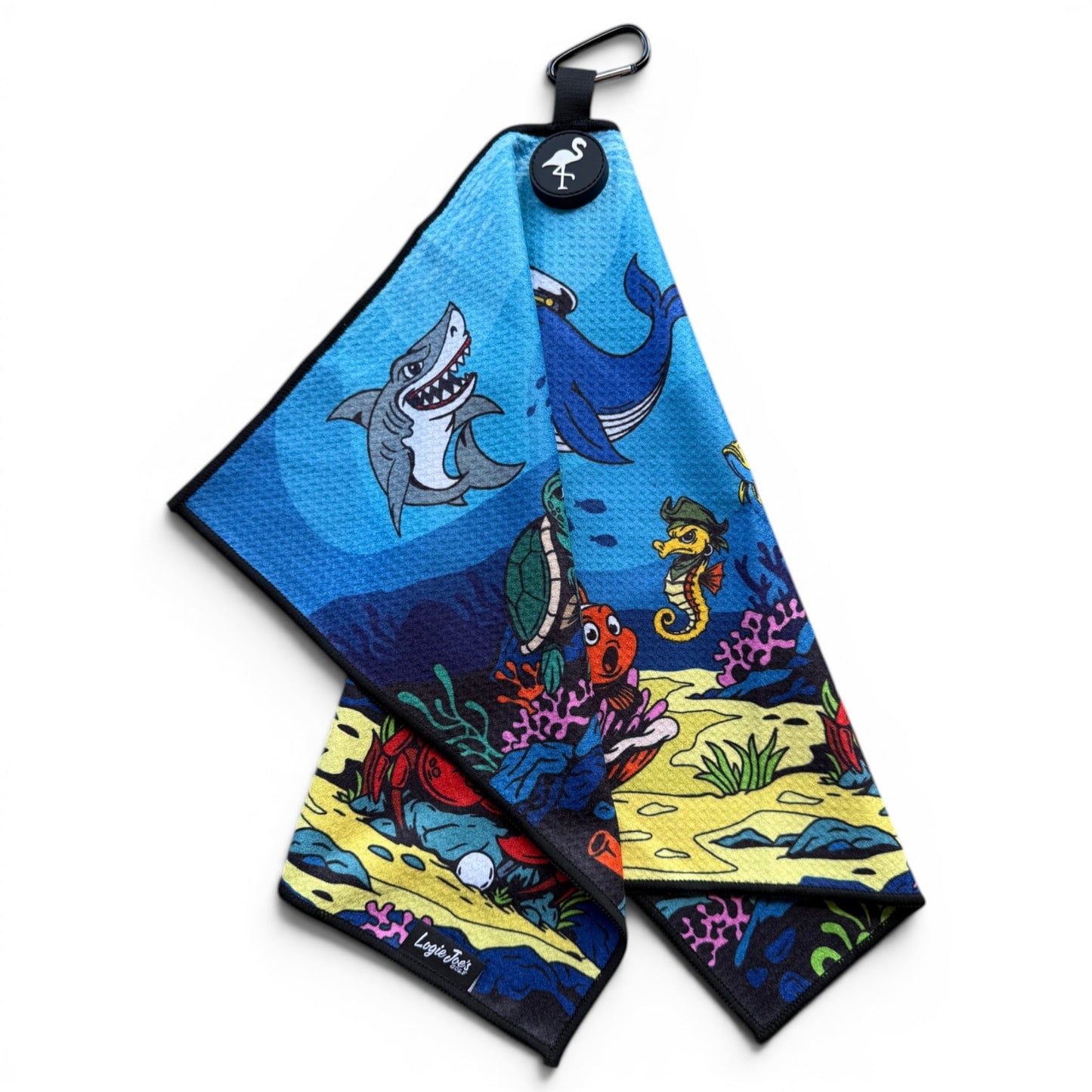 Deep Blue Sea Golf Towel | 24” x 16” Microfiber Towel | Magnetic Clip & Carabiner | Premium Golf Accessory