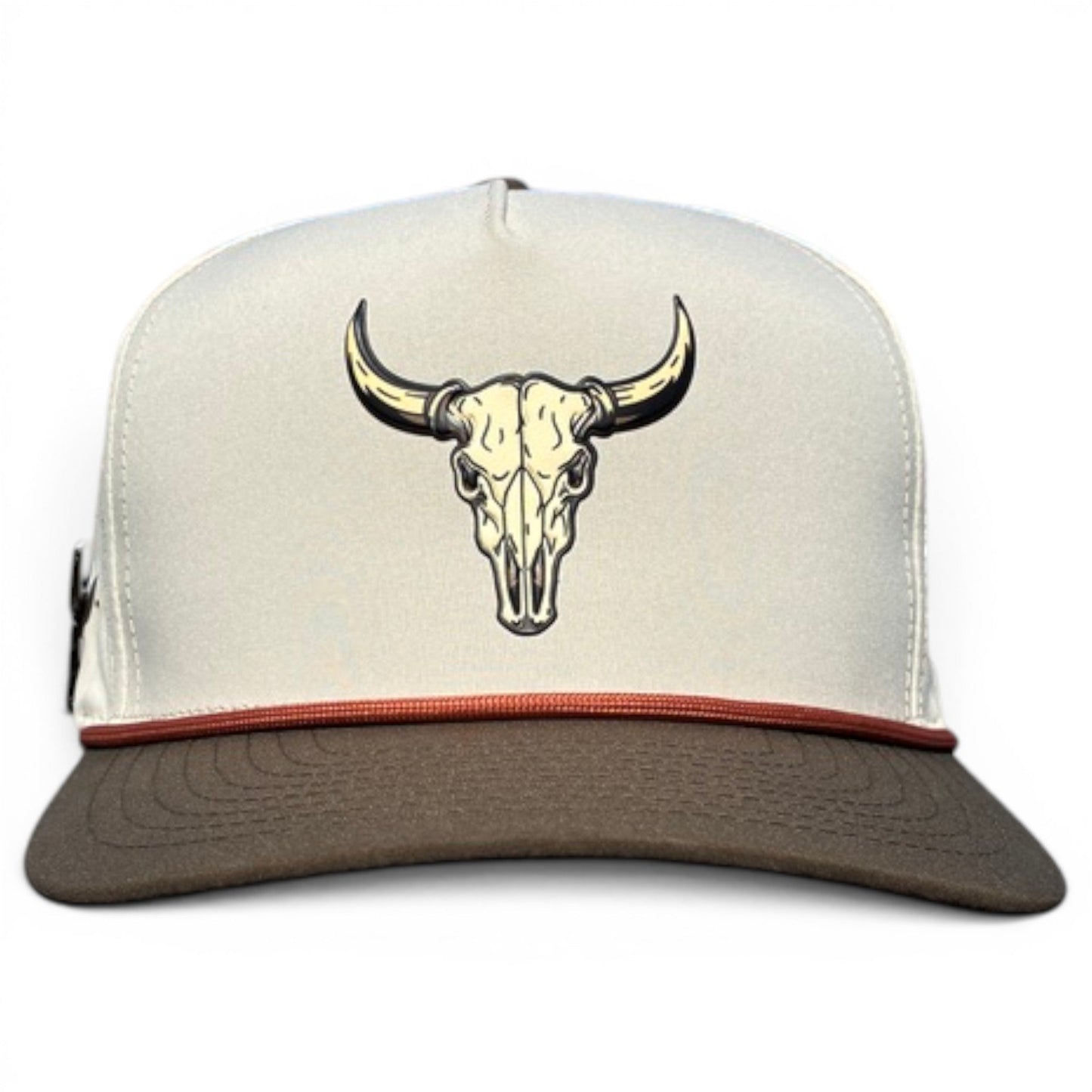Longhorn Golf Hat | Snapback Cap | Built-in Magnetic Ball Marker Holder + Marker Included | Adjustable Tan Bull Skull