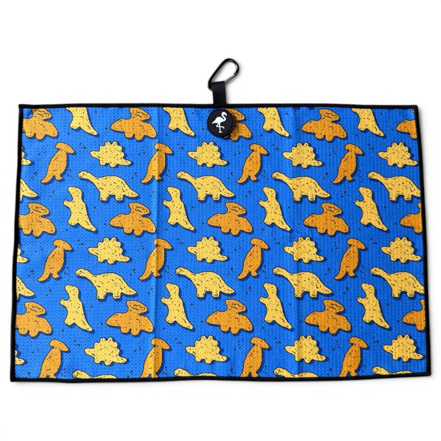 Blue Dino Chicken Nugget Golf Towel | 24” x 16” Microfiber Towel | Magnetic Clip & Carabiner | Premium Golf Accessory
