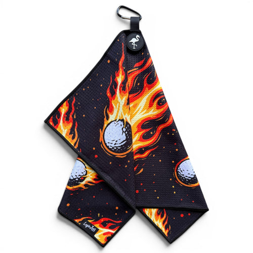 Fireball Drive Golf Towel | 24” x 16” Microfiber Towel | Magnetic Clip & Carabiner | Premium Golf Accessory