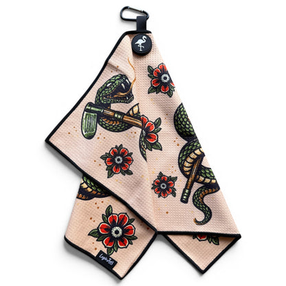 Desert Serpent Golf Towel | 24” x 16” Microfiber Towel | Magnetic Clip & Carabiner | Premium Golf Accessory