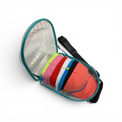 Hat Caddy Travel Case | Hard Shell Hat Carrier Holds Up to 6 Hats | Clear Protective Hat Storage Case with Adjustable Shoulder Strap