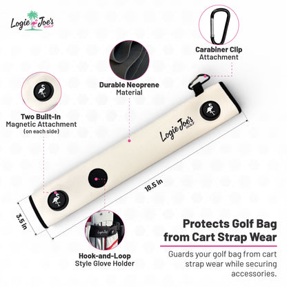 Gray Magnetic Golf Cart Strap Sleeve | Neoprene Rubber | Dual Accessory Magnets | Glove Holder | Carabiner Bag Attachment | 18.5 x 3.5 in