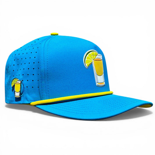 Tequila and Lime Golf Hat | Snapback Cap | Built-in Magnetic Ball Marker Holder + Marker Included | Adjustable | Shot Glass