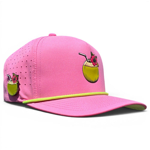 Coconut Cocktail Golf Hat | Snapback Cap | Built-in Magnetic Ball Marker Holder + Marker Included | Adjustable Coconut Cocktail