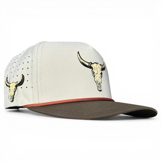 Longhorn Golf Hat | Snapback Cap | Built-in Magnetic Ball Marker Holder + Marker Included | Adjustable Tan Bull Skull