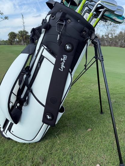 Black Magnetic Golf Cart Strap Sleeve | Neoprene Rubber | Dual Accessory Magnets | Glove Holder | Carabiner Bag Attachment | 18.5 x 3.5 in