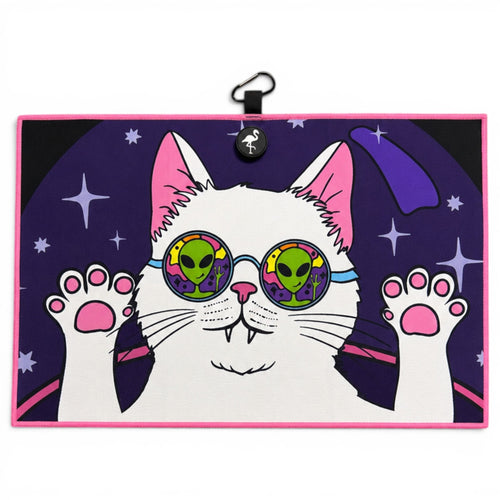 Cosmic Kitty Golf Towel | 24” x 16” Microfiber Towel | Magnetic Clip & Carabiner | Premium Golf Accessory