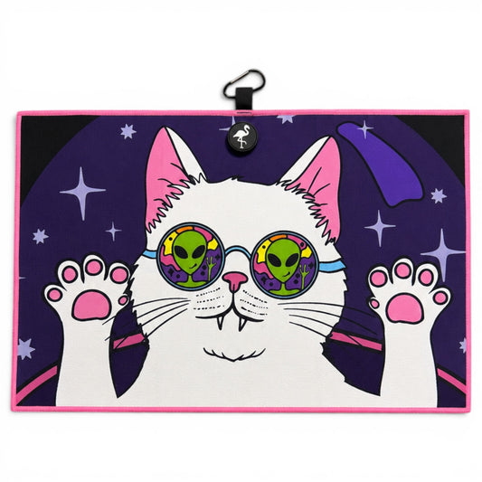Cosmic Kitty Golf Towel | 24” x 16” Microfiber Towel | Magnetic Clip & Carabiner | Premium Golf Accessory