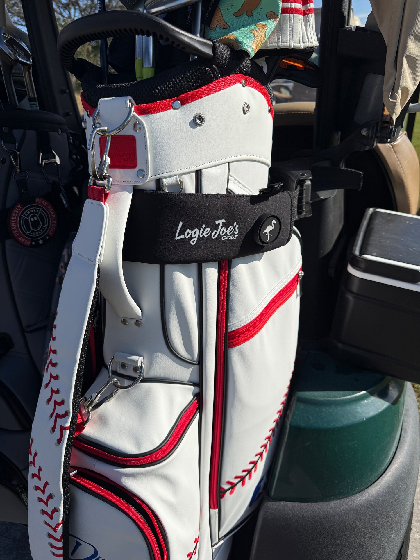 Black Magnetic Golf Cart Strap Sleeve | Neoprene Rubber | Dual Accessory Magnets | Glove Holder | Carabiner Bag Attachment | 18.5 x 3.5 in