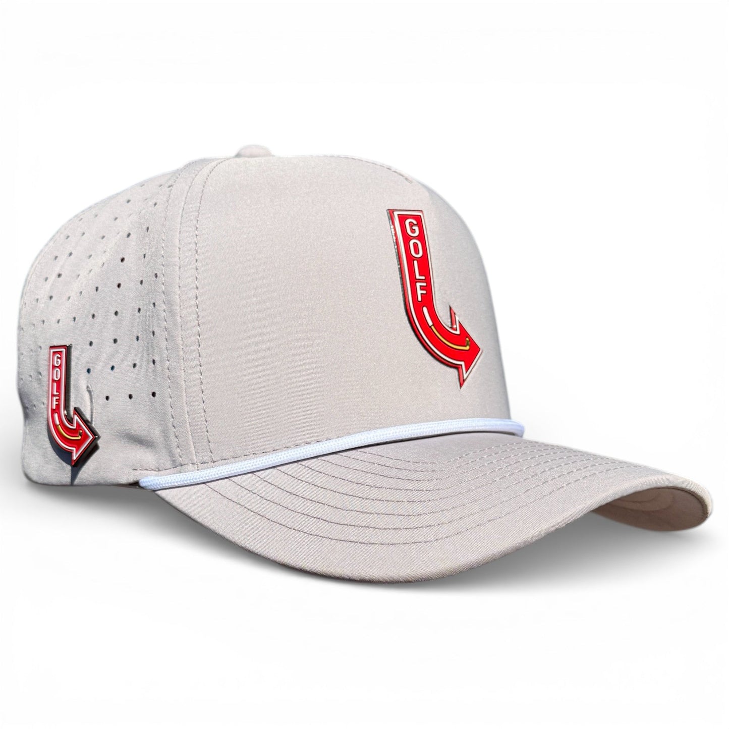 Golf Neon Arrow Sign Golf Hat | Snapback Cap | Built-in Magnetic Ball Marker Holder + Marker Included | Adjustable Light Gray