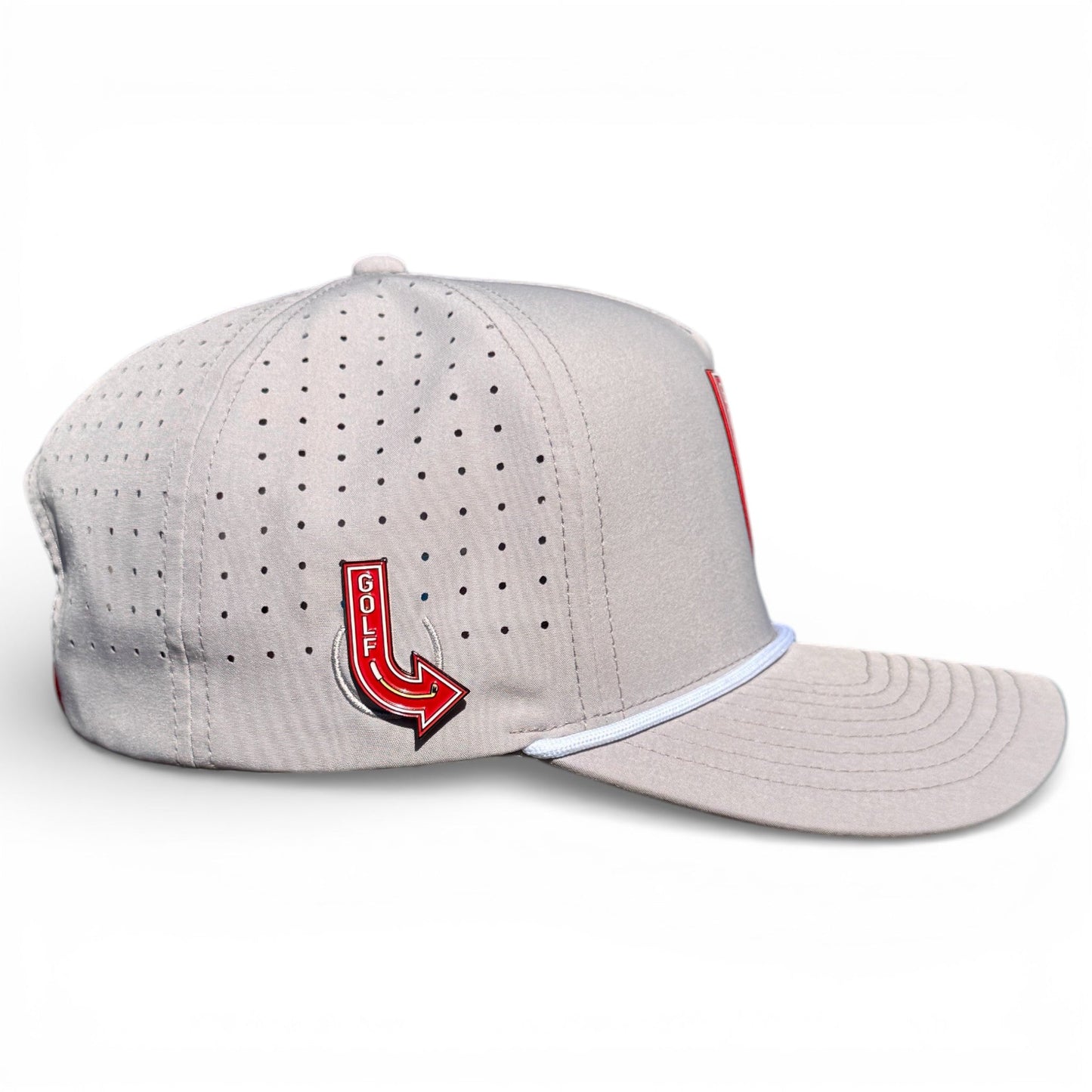 Golf Neon Arrow Sign Golf Hat | Snapback Cap | Built-in Magnetic Ball Marker Holder + Marker Included | Adjustable Light Gray