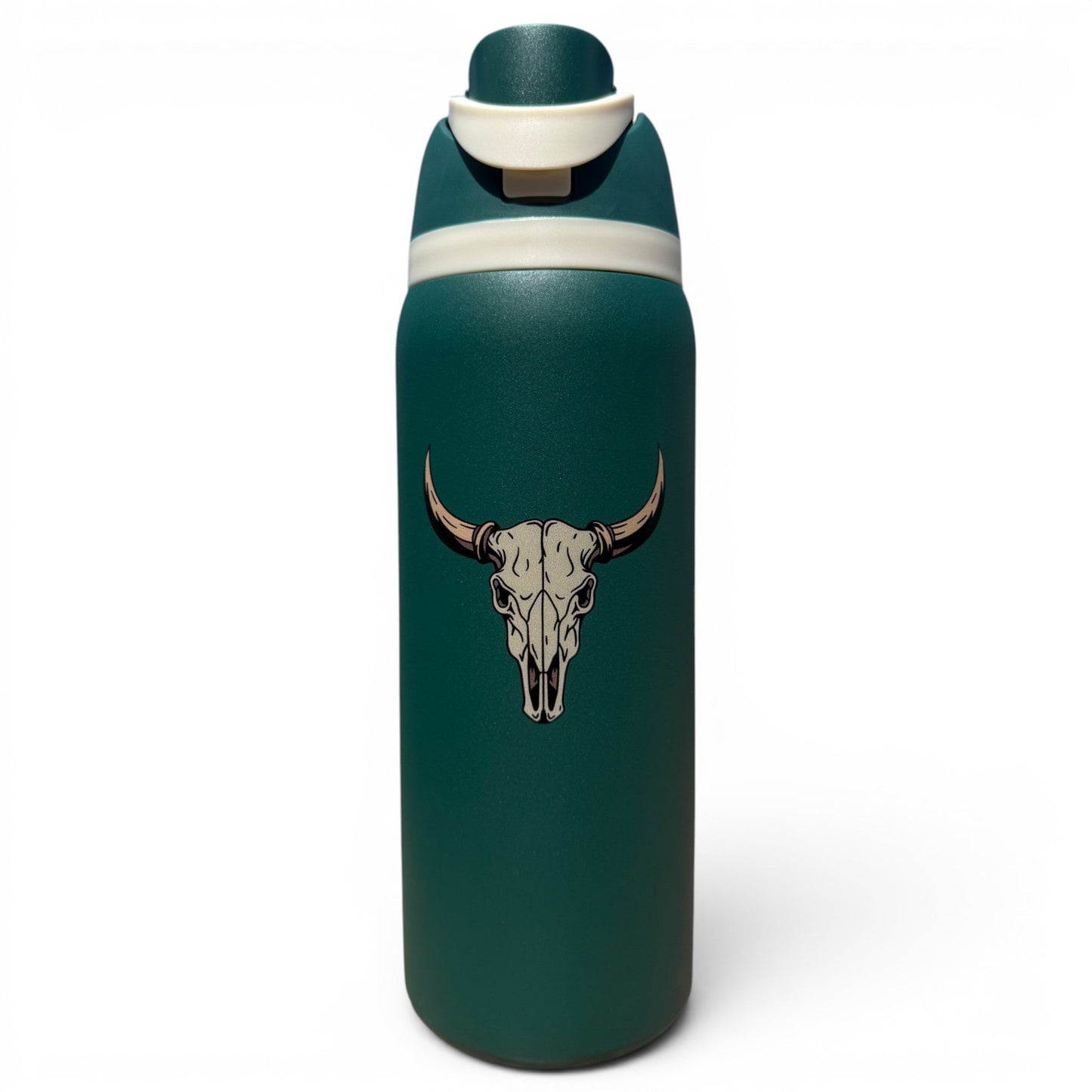 The Longhorn Hydration Bottle | 32oz Insulated Stainless Steel | Flip Straw Lid w/ Handle