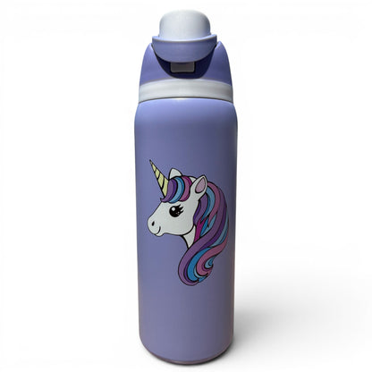 Cute Unicorn Hydration Bottle | 32oz Insulated Stainless Steel | Flip Straw Lid w/ Handle