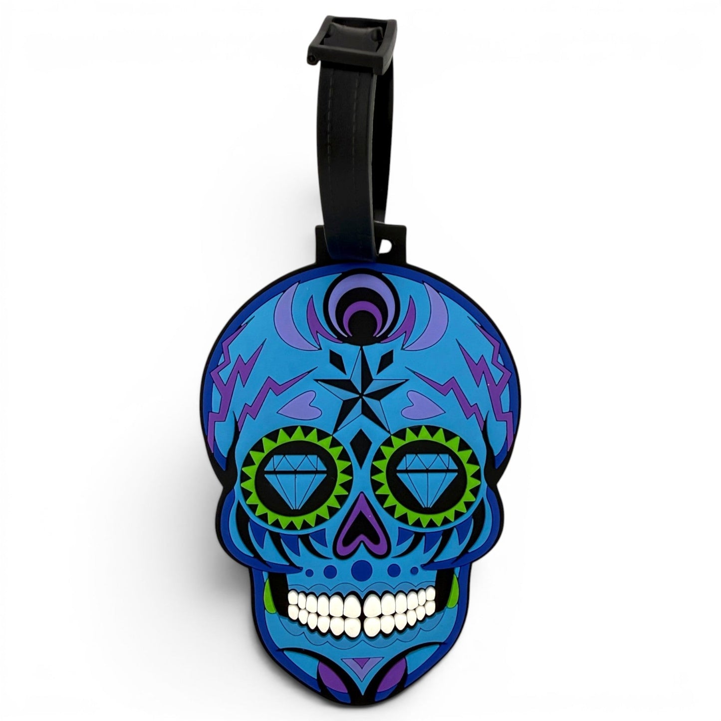 Blue Sugar Skull Clip-On Tag | Multi-Use Bag Tag, Travel Tag, Golf Accessory