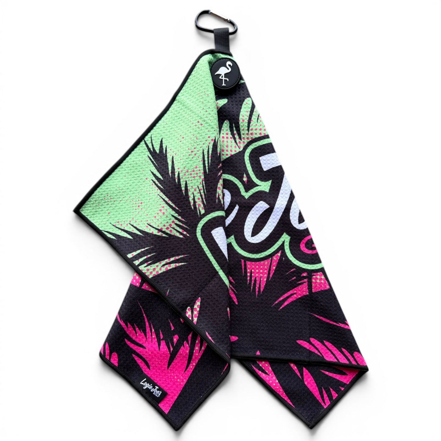 Neon Palms Golf Towel | 24” x 16” Microfiber Towel | Magnetic Clip & Carabiner | Premium Golf Accessory