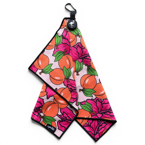Peach Bellini Golf Towel | 24” x 16” Microfiber Towel | Magnetic Clip & Carabiner | Premium Golf Accessory