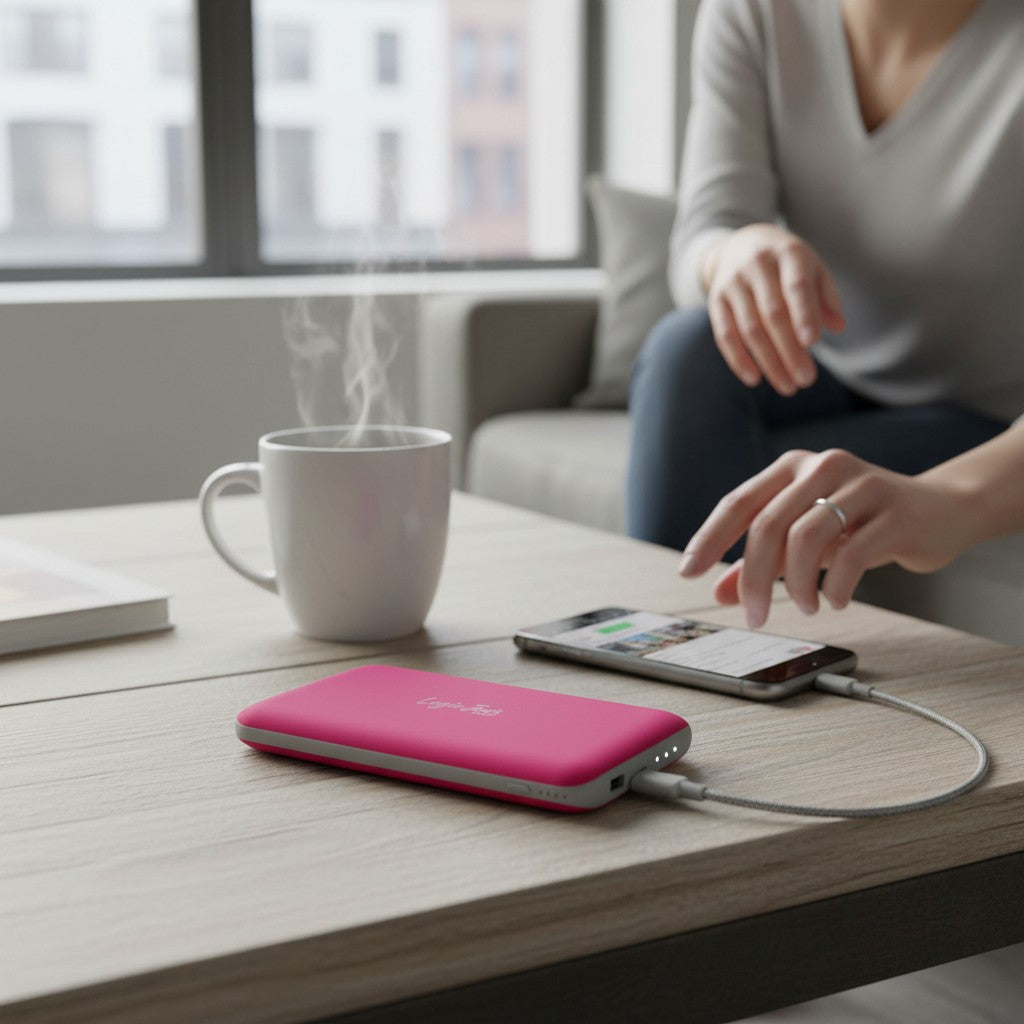 Fast Charge Power Bank | 10,000mAh Portable Charger | Slim USB-C Battery Pack for iPhone & Android | Travel & Golf Ready | Neon Pink