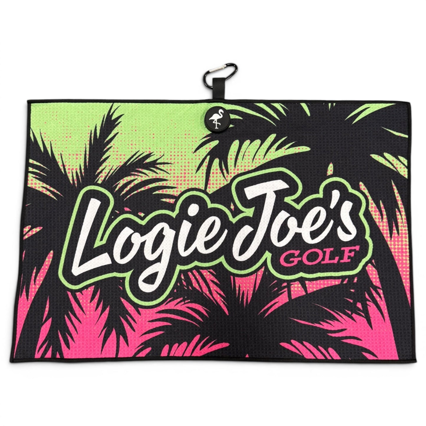 Neon Palms Golf Towel | 24” x 16” Microfiber Towel | Magnetic Clip & Carabiner | Premium Golf Accessory