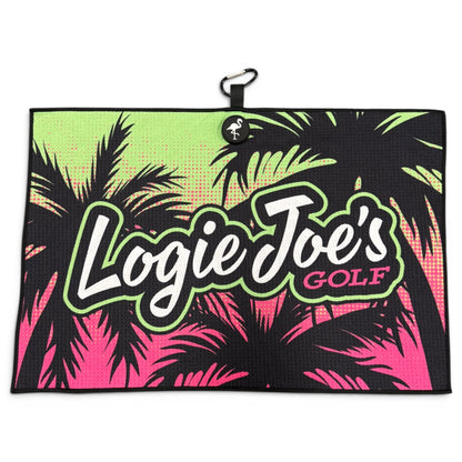 Neon Palms Golf Towel | 24” x 16” Microfiber Towel | Magnetic Clip & Carabiner | Premium Golf Accessory
