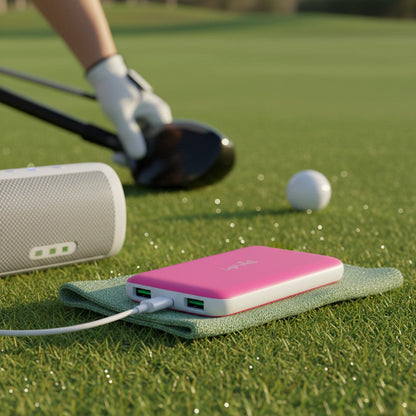 Fast Charge Power Bank | 10,000mAh Portable Charger | Slim USB-C Battery Pack for iPhone & Android | Travel & Golf Ready | Neon Pink