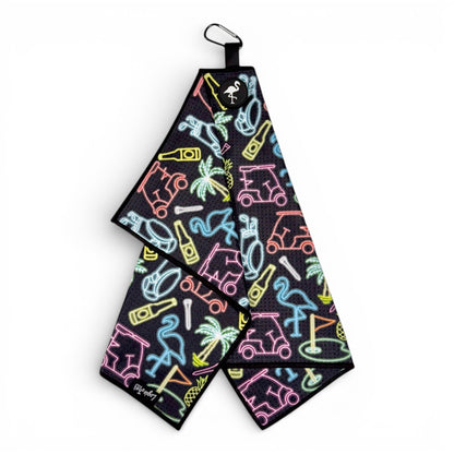 Miami Slice Golf Towel | Premium Double-Sided Microfiber | Heavy-Duty Magnetic Towel with Carabiner Clip | 24 x 16 in