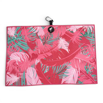 Pink Tropical Golf Towel | Premium Double-Sided Microfiber | Heavy-Duty Magnetic Towel with Carabiner Clip | 24 x 16 in