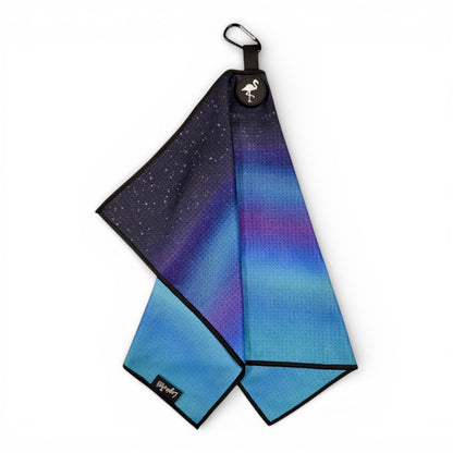 Northern Lights Golf Towel | Premium Double-Sided Microfiber | Heavy-Duty Magnetic Towel with Carabiner Clip | 24 x 16 in