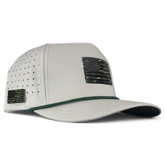 Tactical Golf Hat | Snapback Cap | Built-in Magnetic Ball Marker Holder + Marker Included | Adjustable American Camo