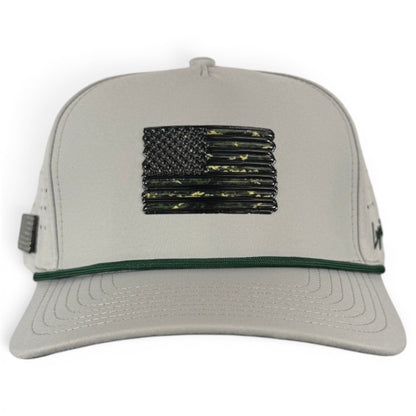Tactical Golf Hat | Snapback Cap | Built-in Magnetic Ball Marker Holder + Marker Included | Adjustable American Camo