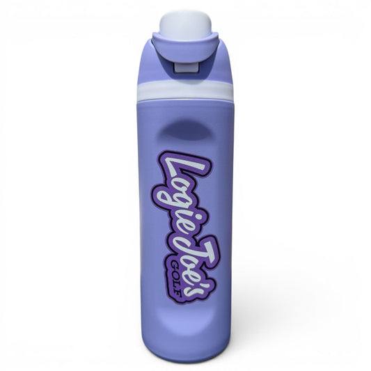 Purple Script Logie Joe's Hydration Bottle | 24oz Insulated Stainless Steel | Flip Straw Lid w/ Handle