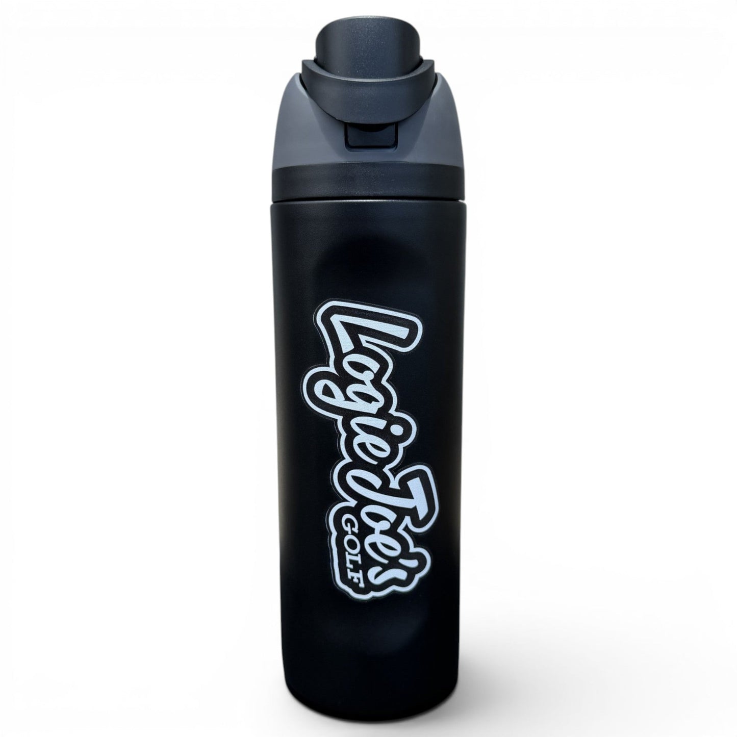 Black Script Logie Joe's Hydration Bottle | 24oz Insulated Stainless Steel | Flip Straw Lid w/ Handle