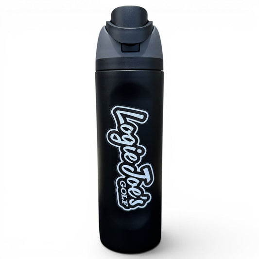 Black Script Logie Joe's Hydration Bottle | 24oz Insulated Stainless Steel | Flip Straw Lid w/ Handle