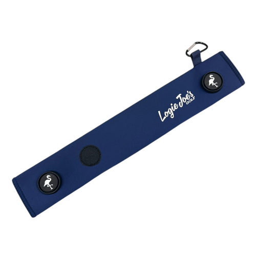 Navy Magnetic Golf Cart Strap Sleeve | Neoprene Rubber | Dual Accessory Magnets | Glove Holder with Velcro | Carabiner Bag Attachment | 18.5 x 3.5 in