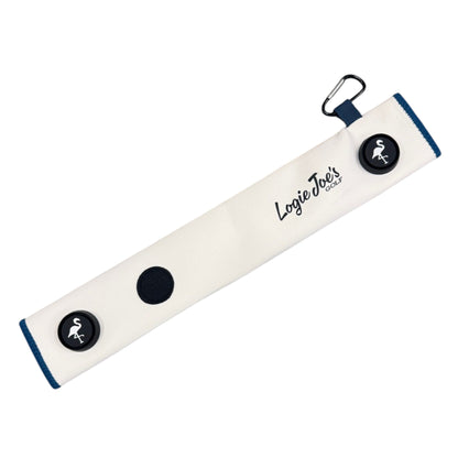 White/Teal Magnetic Golf Cart Strap Sleeve | Neoprene Rubber | Dual Accessory Magnets | Glove Holder with Velcro | Carabiner Bag Attachment | 18.5 x 3.5 in