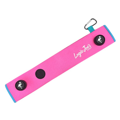 Pink/Teal Magnetic Golf Cart Strap Sleeve | Neoprene Rubber | Dual Accessory Magnets | Glove Holder with Velcro | Carabiner Bag Attachment | 18.5 x 3.5 in