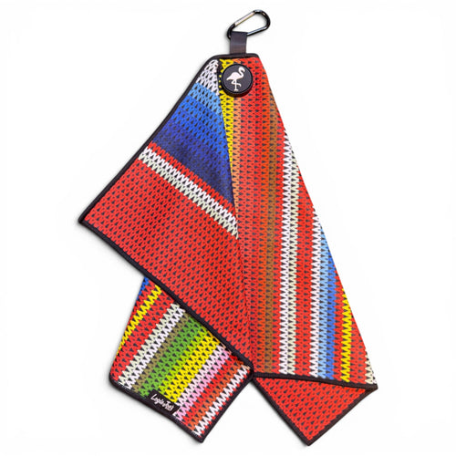 Fiesta Stripe Golf Towel | 24” x 16” Microfiber Towel | Magnetic Clip & Carabiner | Premium Golf Accessory