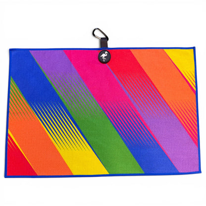 Retro Rainbow Rush Golf Towel | 24” x 16” Microfiber Towel | Magnetic Clip & Carabiner | Premium Golf Accessory