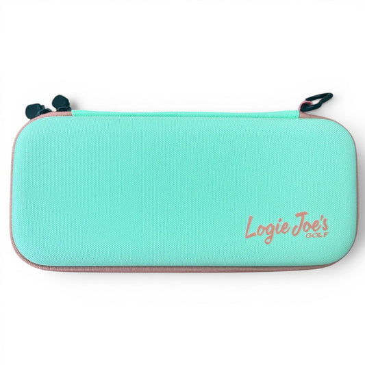 Seafoam Green/Coral Golf Accessory Case | Zippered Organizer for Ball Markers, Tees, Divot Tools & Glove | Portable Golf Storage Case | Hard Shell Travel Case for Golf Accessories