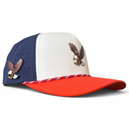 Freedom Flight Golf Hat | Snapback Cap | Built-in Magnetic Ball Marker Holder + Marker Included | Adjustable USA Eagle Red White Blue