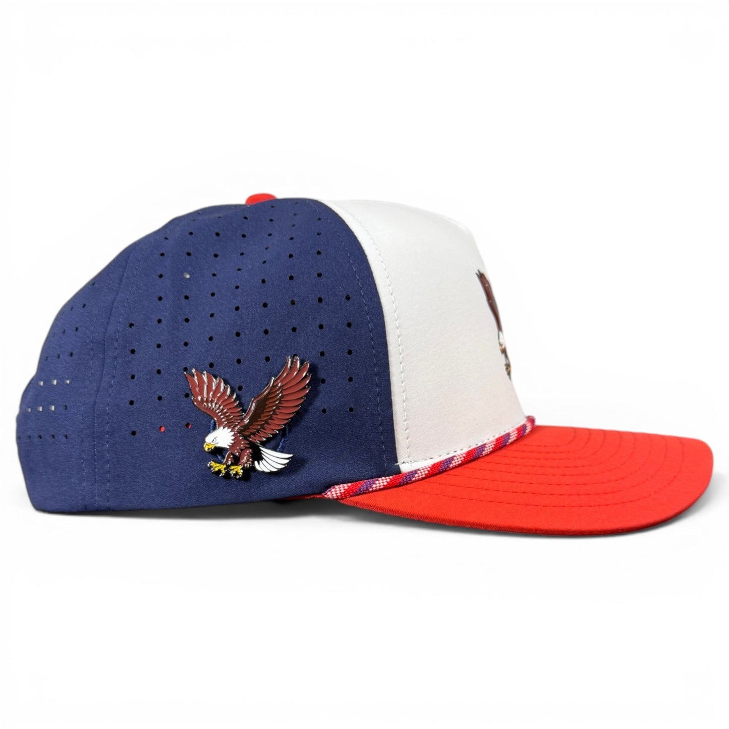 Freedom Flight Golf Hat | Snapback Cap | Built-in Magnetic Ball Marker Holder + Marker Included | Adjustable USA Eagle Red White Blue