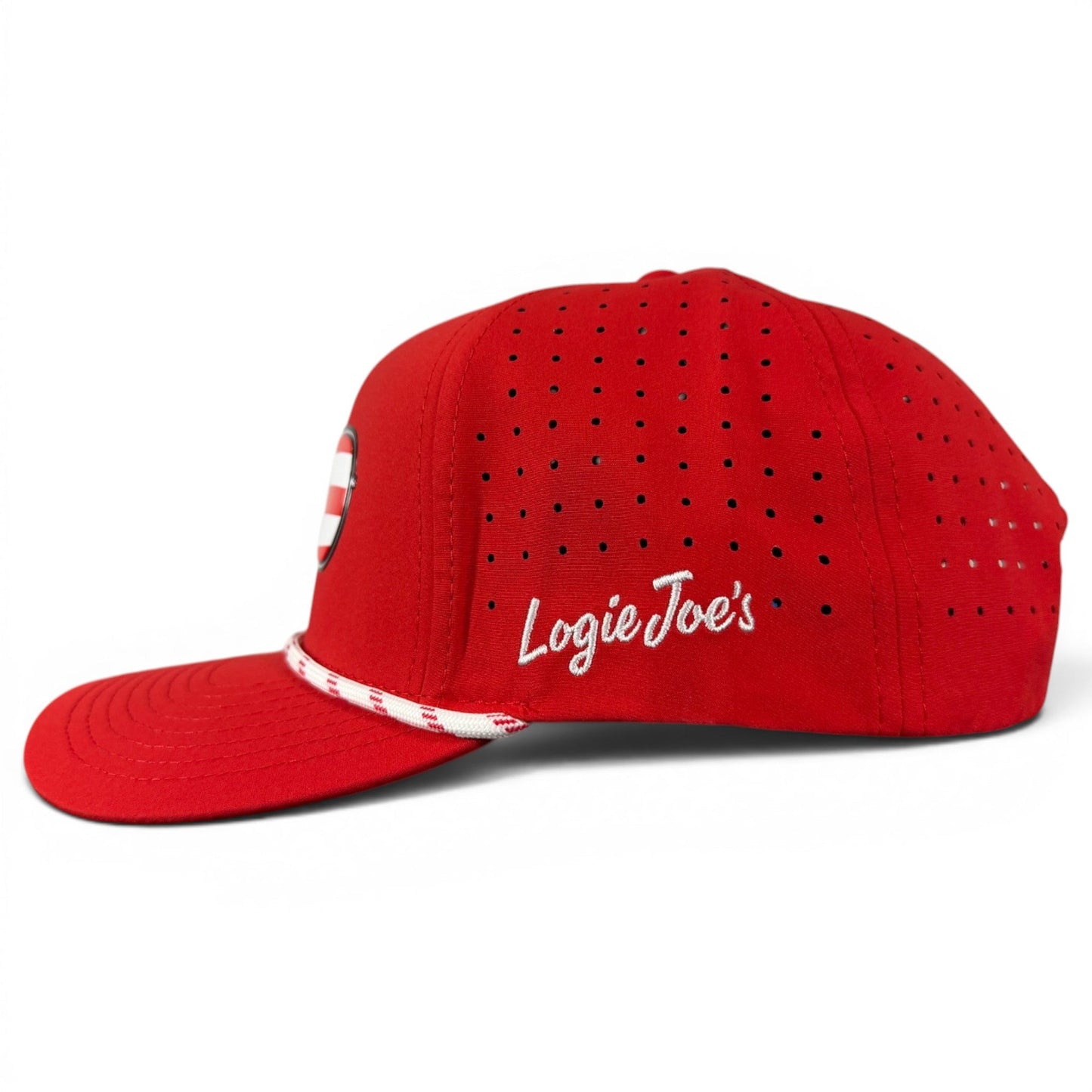 Red, White & View Golf Hat | Snapback Cap | Built-in Magnetic Ball Marker Holder + Marker Included | Adjustable USA Shades