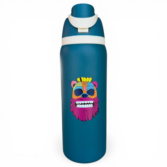 Tiki Bear Hydration Bottle | 32oz Insulated Stainless Steel | Flip Straw Lid w/ Handle