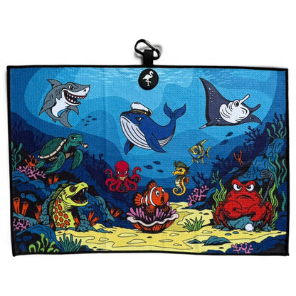 Deep Blue Sea Golf Towel | 24” x 16” Microfiber Towel | Magnetic Clip & Carabiner | Premium Golf Accessory